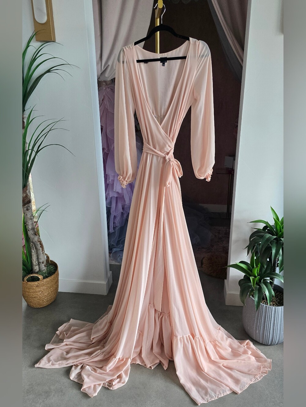 Leah Maria Couture Custom Baby Peach Chiffon Circle Skirt Wrap Robe